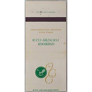 Vintage Oshkosh Country Club Wisconsin Matchbook Cover 1899 Logo WI